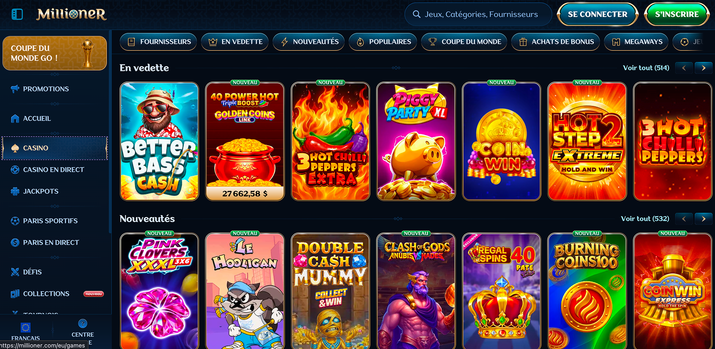 Les meilleures machines à sous de Millioner France Les meilleurs jeux du casino Millioner