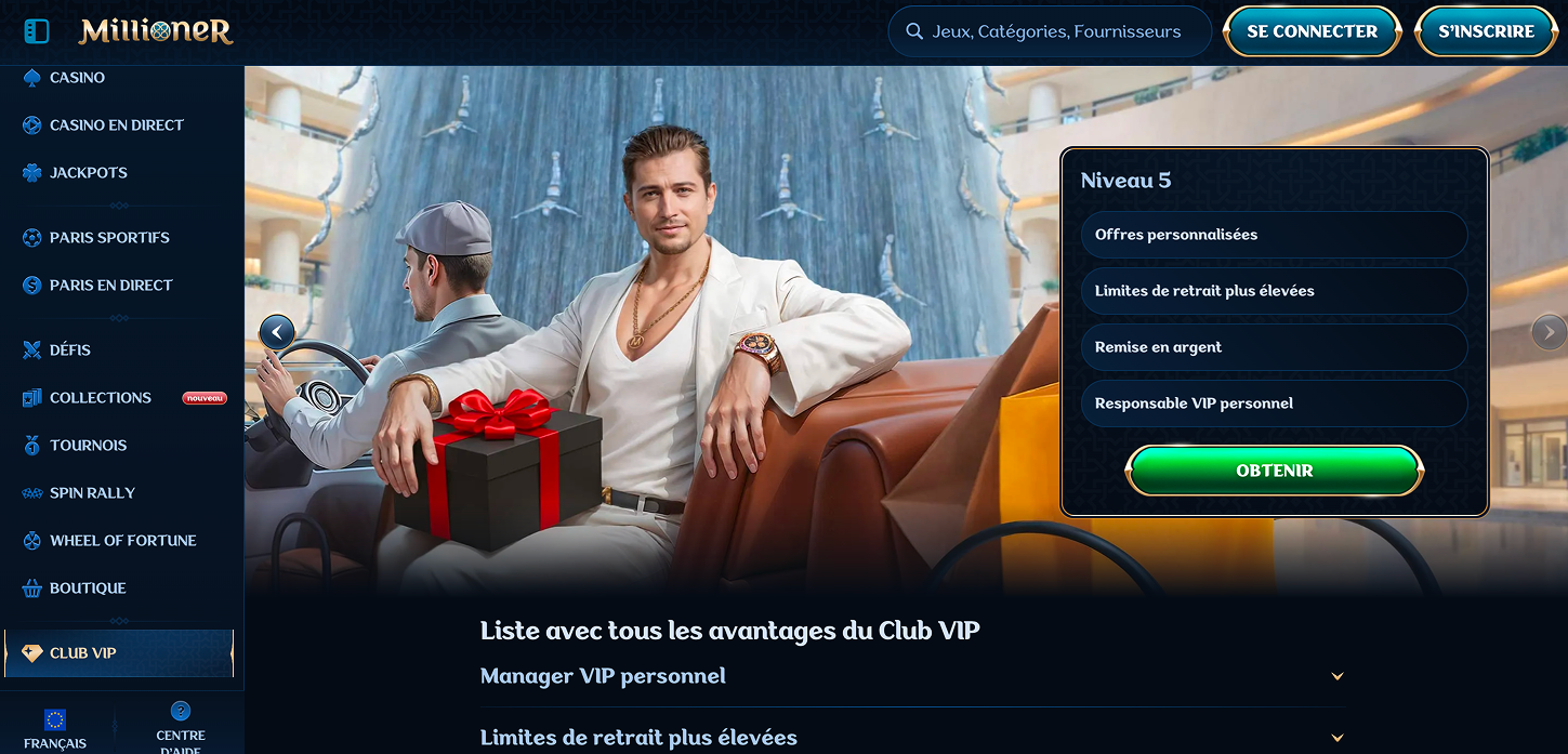 Les niveaux du programme VIP du casino Millioner Milioner Vip Casino France