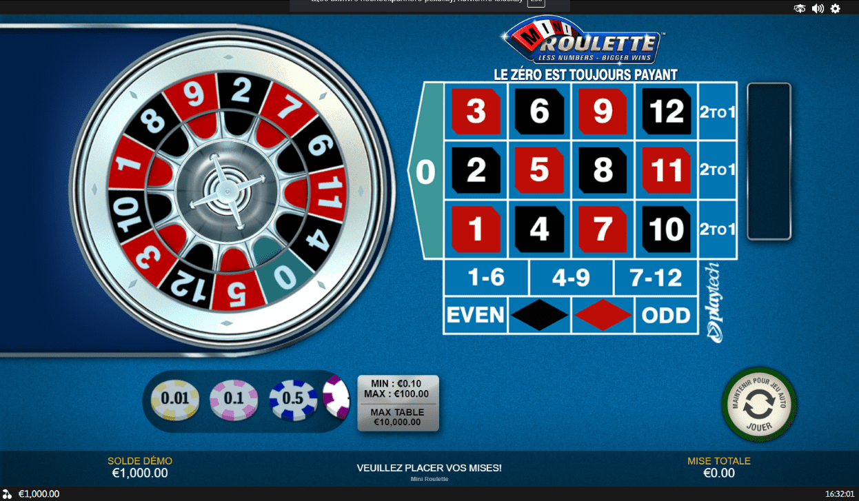 Simulateur Mini-Roulette Hasard FR au Internet