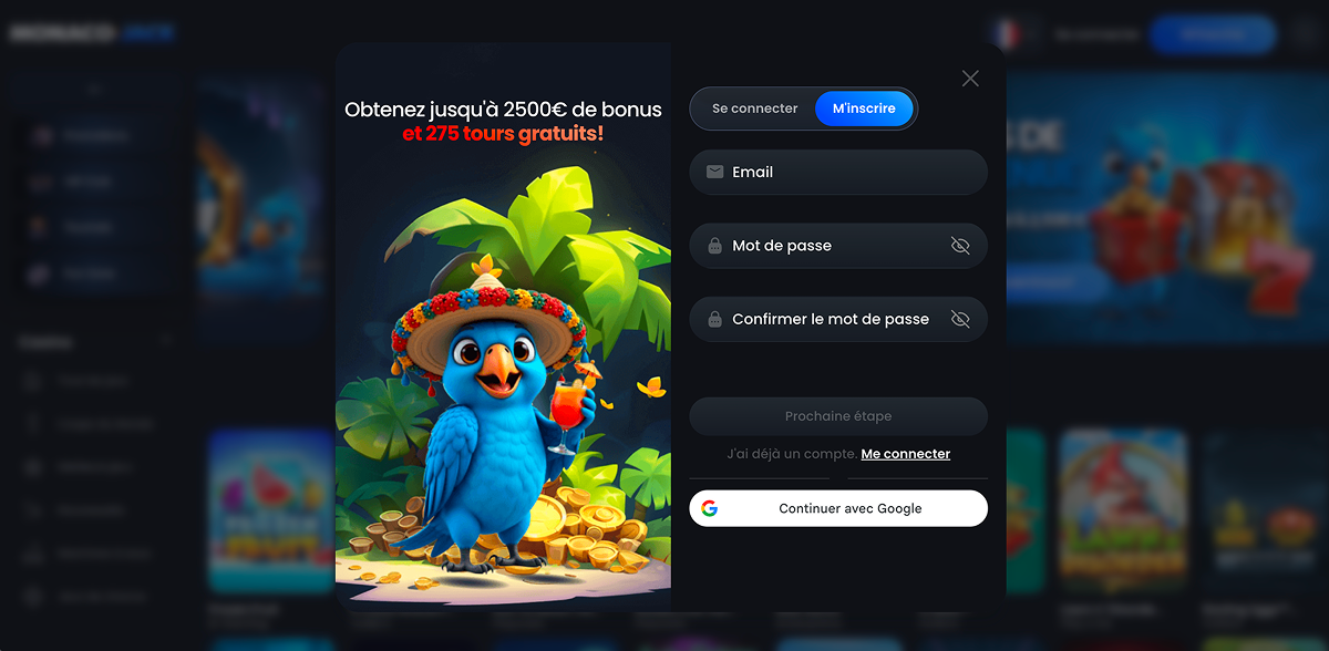 Inscription pour les joueurs français Casino Monaco Jack S'inscrire sur Casino JackMonaco